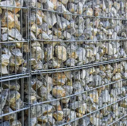 Installed gabion fence structure for boundary definition