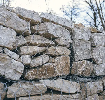 Completed gabion wall using wire mesh and stones
